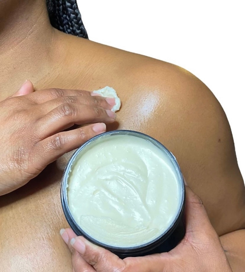 Smooth creamy texture of body butter for hydration