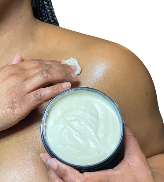 Smooth creamy texture of body butter for hydration