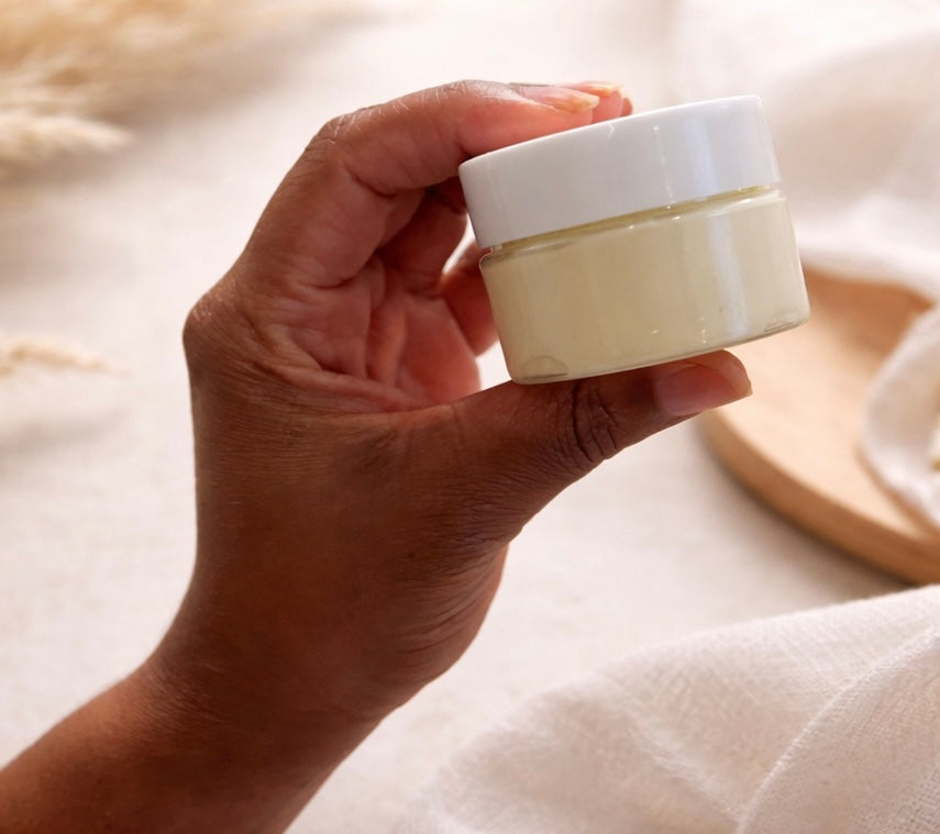 Body butter samples in jars, perfect for trying new scents or just trying our products